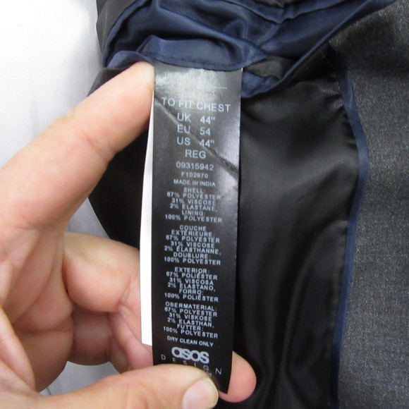 Asos Design Mens Sport Coat 44R Gray Blazer Double Vent Stretch Lined - Picture 4 of 11